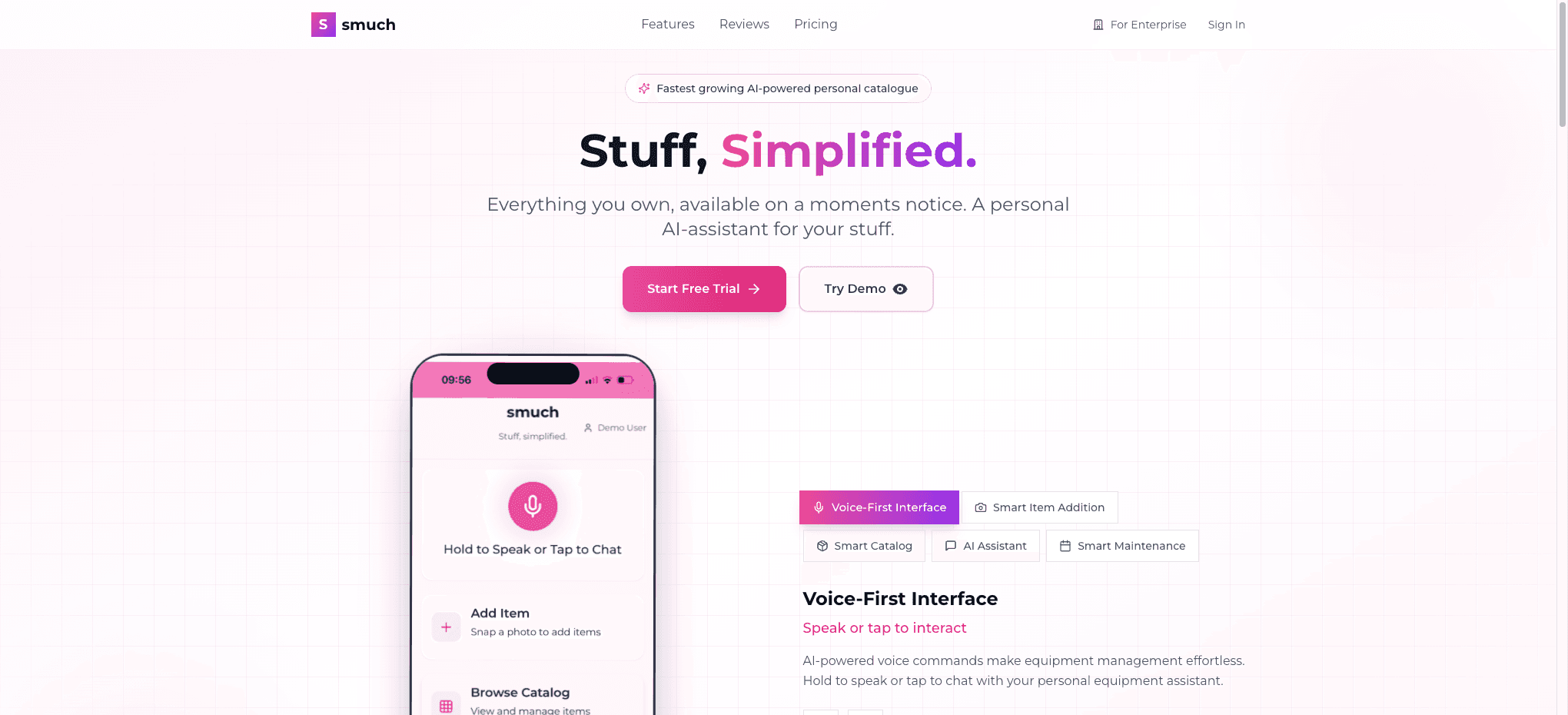 smuch interface showing AI cataloguing capabilities